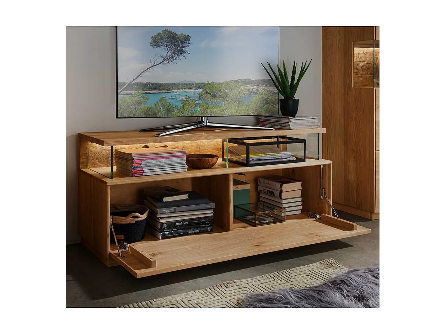 Flachstrecke Wohnzimmer aus Wildeiche Massivholz modernem Design