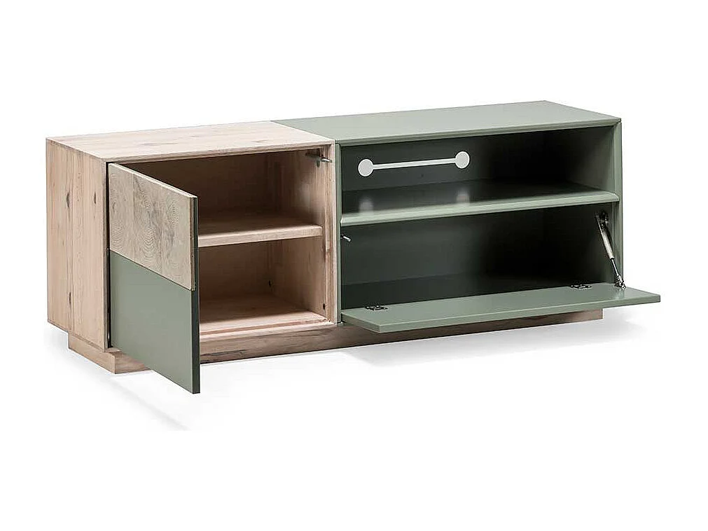 TV Board in Beton Grau und Buche hell 140 cm breit