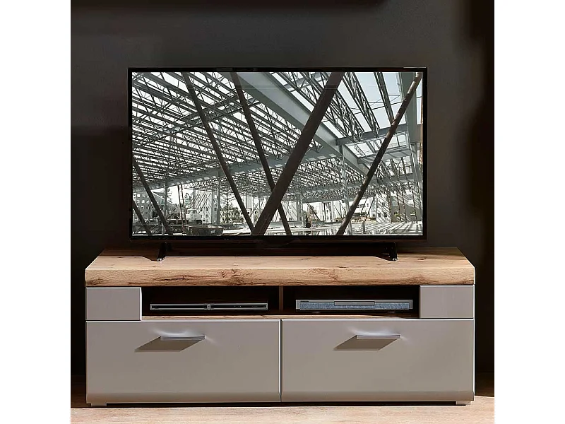 TV Lowboard in Grau und Eiche Optik 140 cm breit