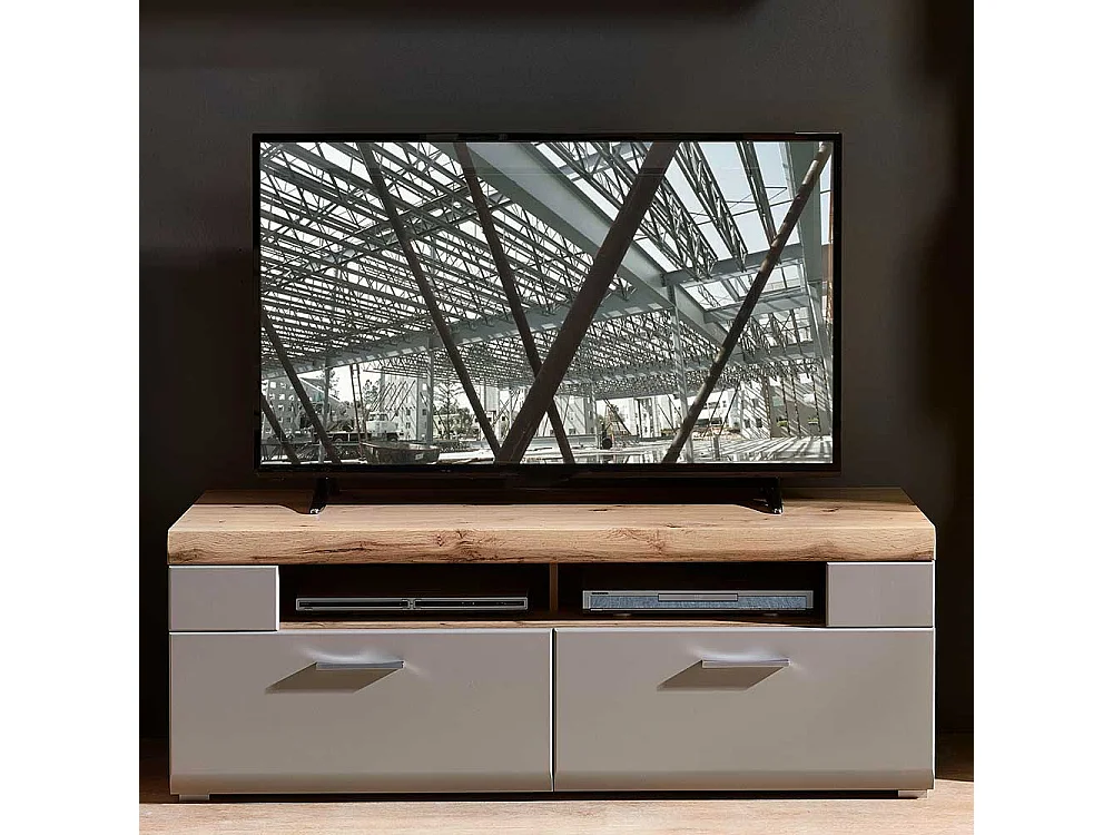 TV Lowboard in Grau und Eiche Optik 140 cm breit