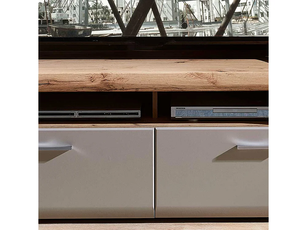 TV Lowboard in Grau und Eiche Optik 140 cm breit