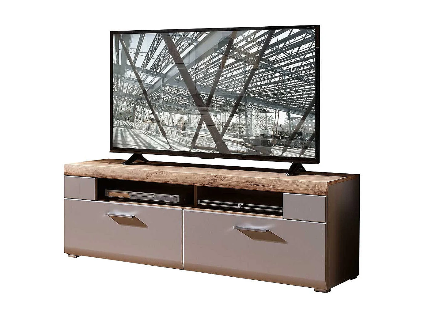 TV Lowboard in Grau und Eiche Optik 140 cm breit