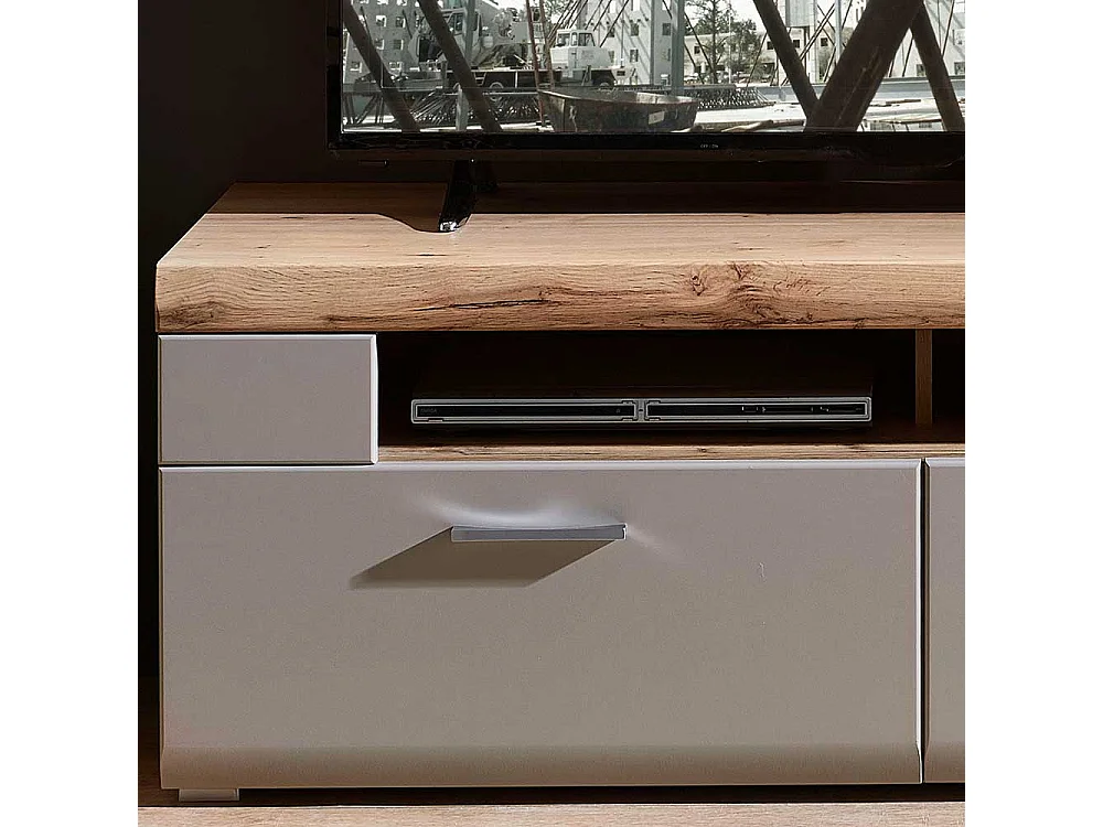 TV Lowboard in Grau und Eiche Optik 140 cm breit