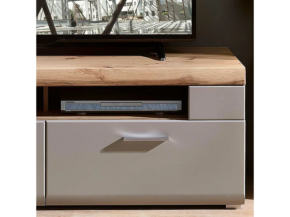 TV Lowboard in Grau und Eiche Optik 140 cm breit