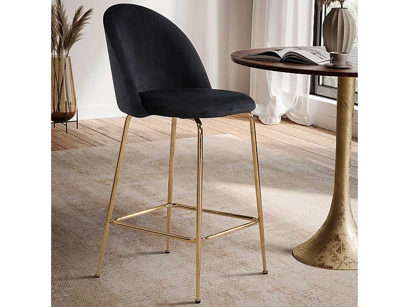 Barstuhl Tresenhocker in Schwarz und Goldfarben (2er Set)