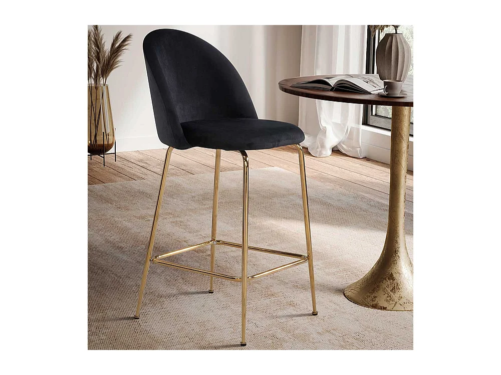 Barstuhl Tresenhocker in Schwarz und Goldfarben (2er Set)