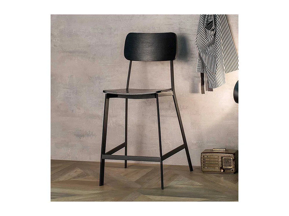 Barhocker in Schwarz Lehne (2er Set)