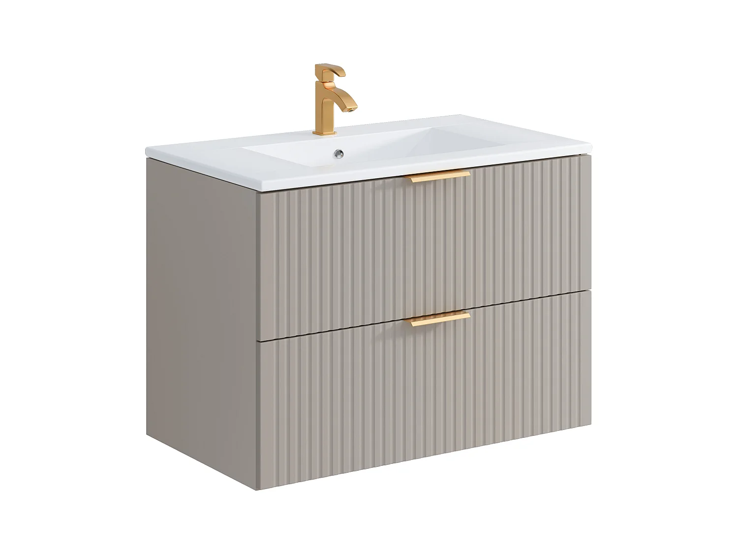 Meuble de salle de bain suspendu strié avec vasque à encastrer et colonne - Coloris beige - 80 cm - ZEVARA
