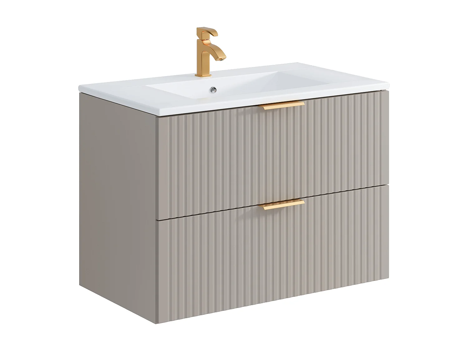 Meuble de salle de bain suspendu strié avec vasque à encastrer et colonne - Coloris beige - 80 cm - ZEVARA