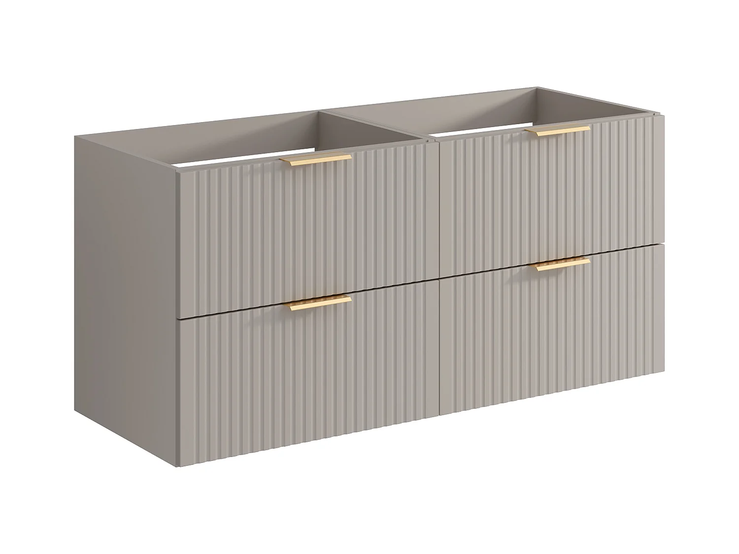 Meuble de salle de bain suspendu strié avec vasque à poser ronde et colonne - Coloris beige - 120 cm - ZEVARA