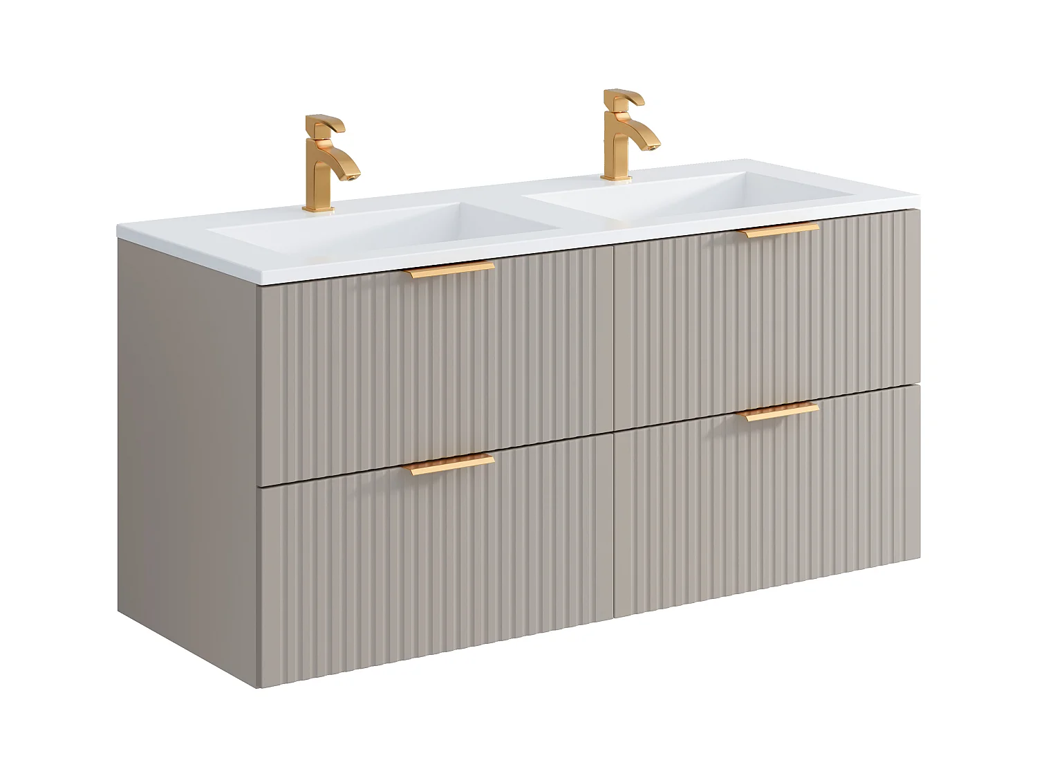 Hangend badkamermeubel met inbouwwastafel en kolomkast - Geribbeld Beige kleur - 120 cm - ZEVARA