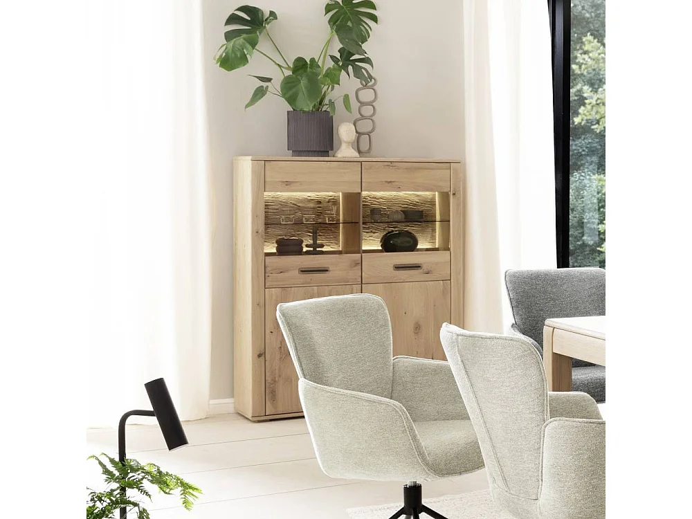 Highboard Vitrine mit LED Beleuchtung und Glastüren