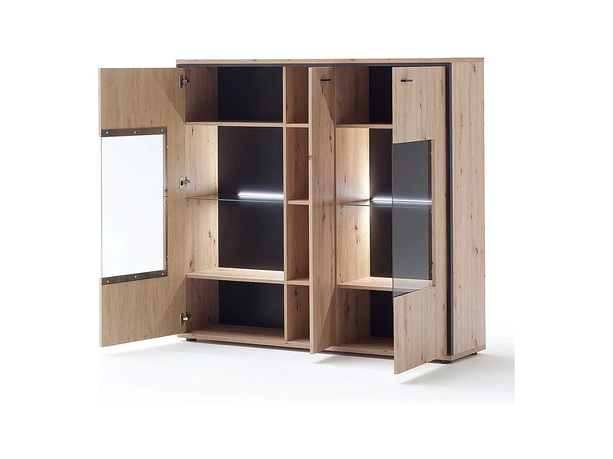 Highboard Vitrine in Eichefarben und Anthrazit modern