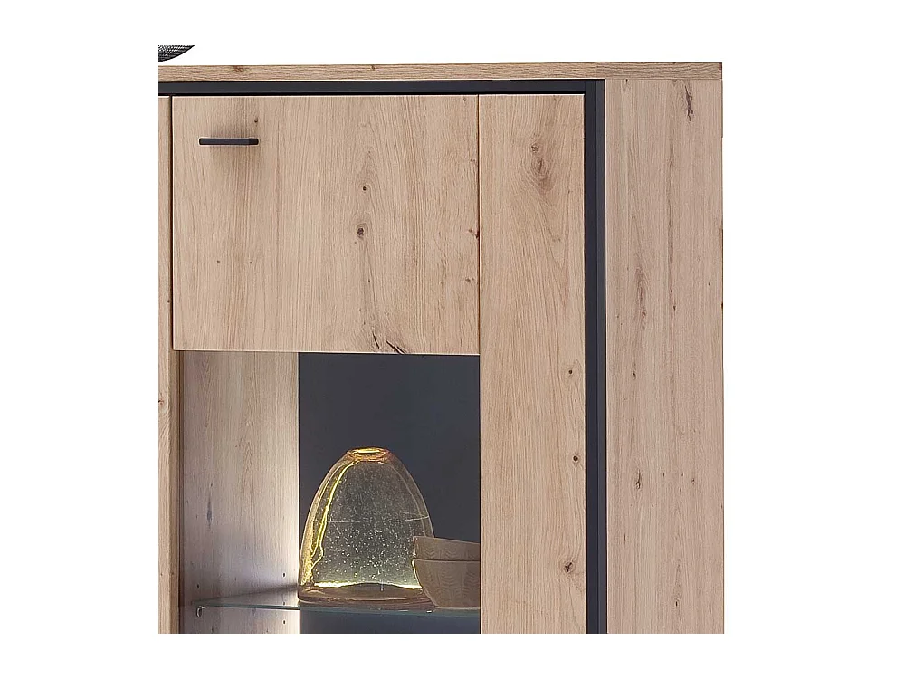 Highboard Vitrine in Eichefarben und Anthrazit modern