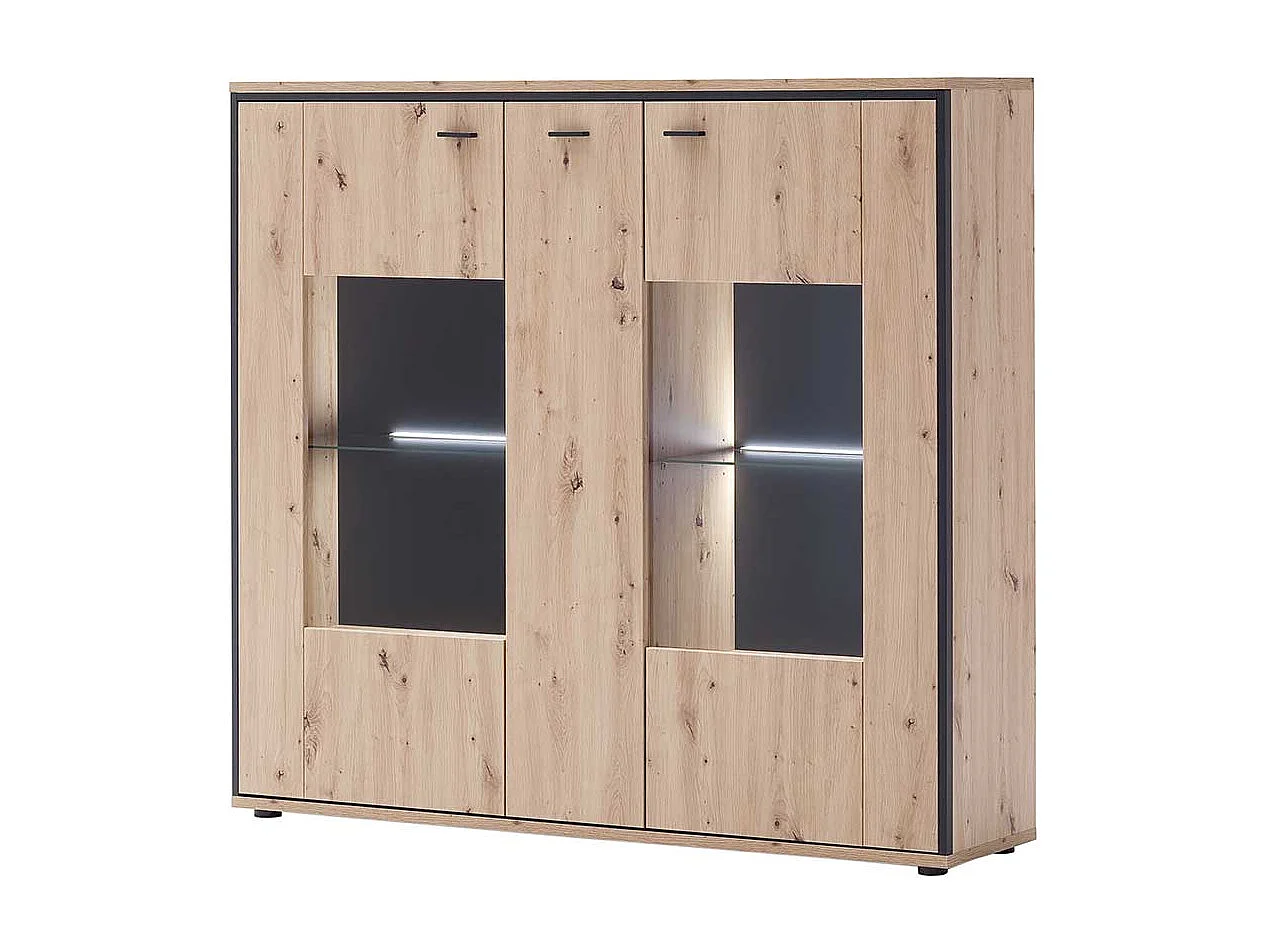 Highboard Vitrine in Eichefarben und Anthrazit modern