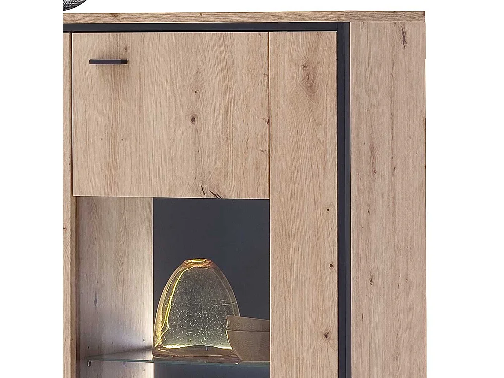 Highboard Vitrine in Eichefarben und Anthrazit modern