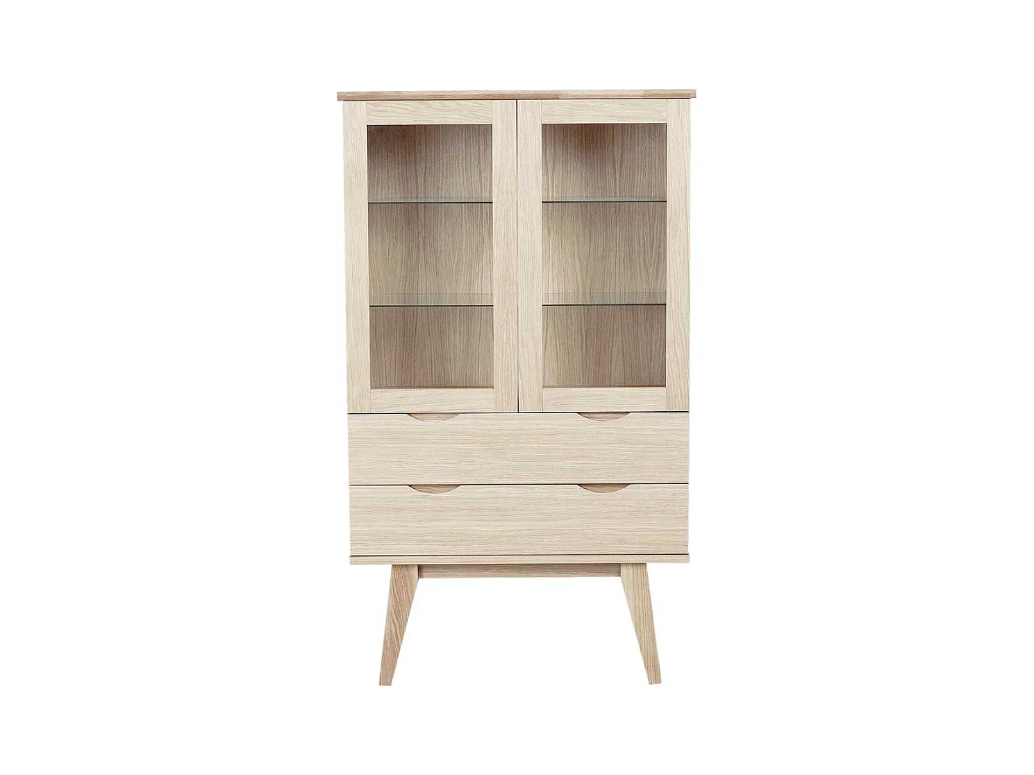 Vitrinenschrank in Eiche White Wash 140 cm hoch