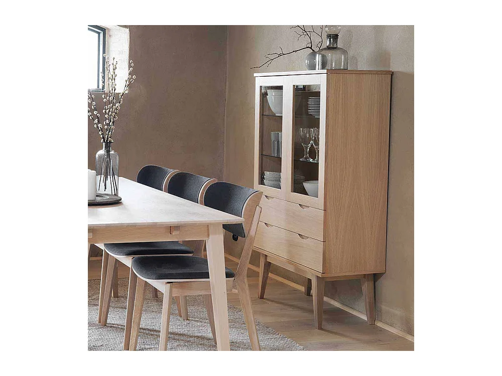 Vitrinenschrank in Eiche White Wash 140 cm hoch