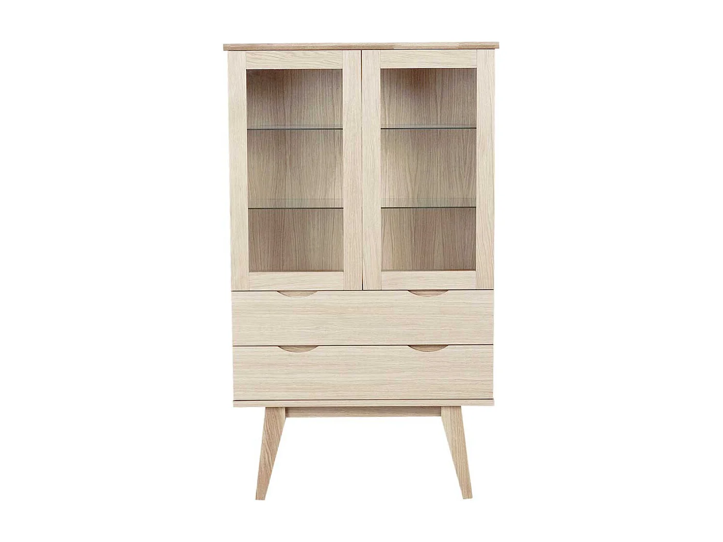 Vitrinenschrank in Eiche White Wash 140 cm hoch