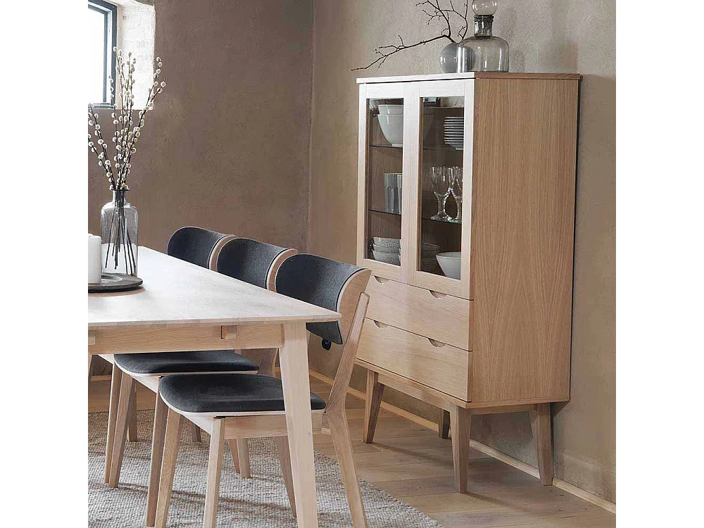 Vitrinenschrank in Eiche White Wash 140 cm hoch