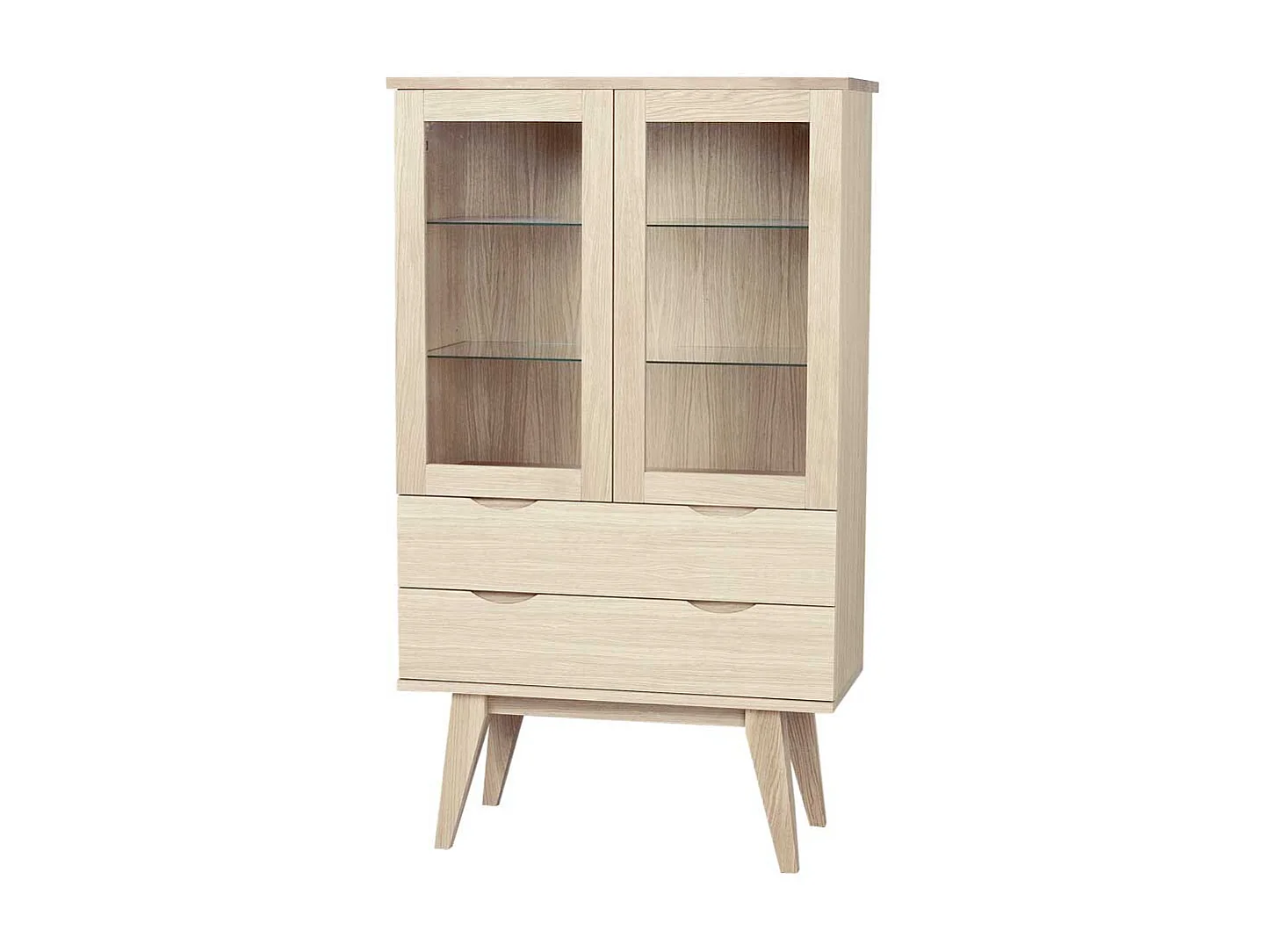 Vitrinenschrank in Eiche White Wash 140 cm hoch