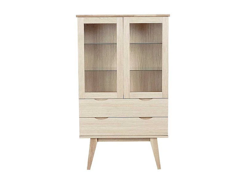 Vitrinenschrank in Eiche White Wash 140 cm hoch