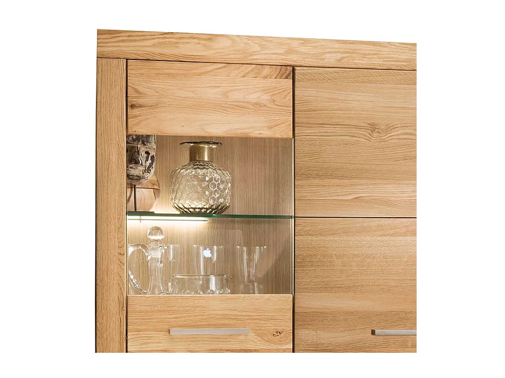 Highboard Vitrine aus Wildeiche Massivholz Glastür links