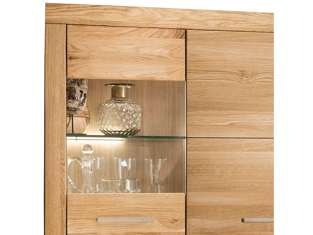 Highboard Vitrine aus Wildeiche Massivholz Glastür links