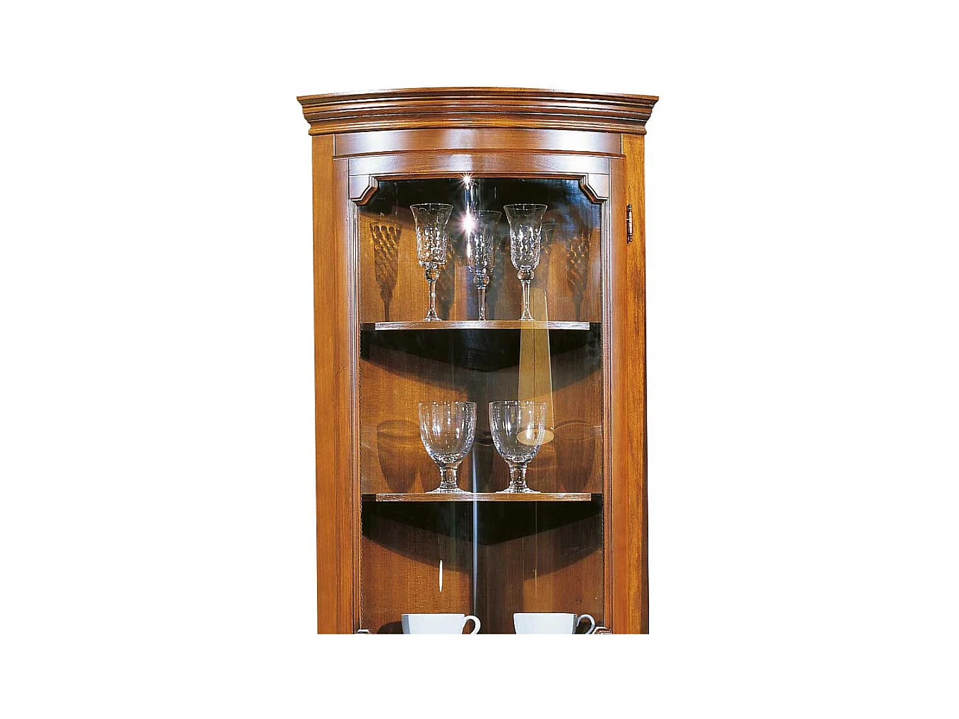 Eck-Vitrine Nussbaum Furnier in italienischem Design 201 cm hoch
