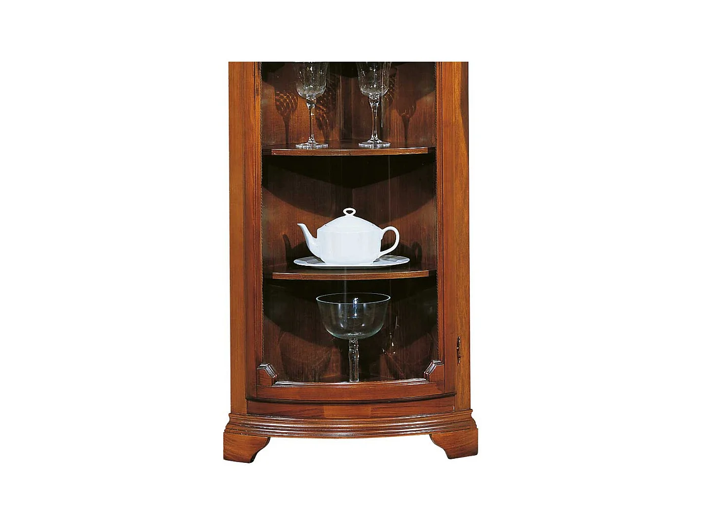 Eck-Vitrine Nussbaum Furnier in italienischem Design 201 cm hoch