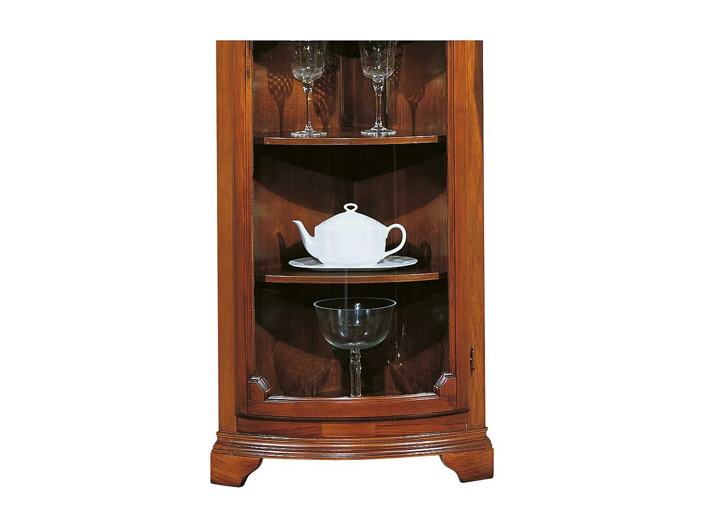 Eck-Vitrine Nussbaum Furnier in italienischem Design 201 cm hoch