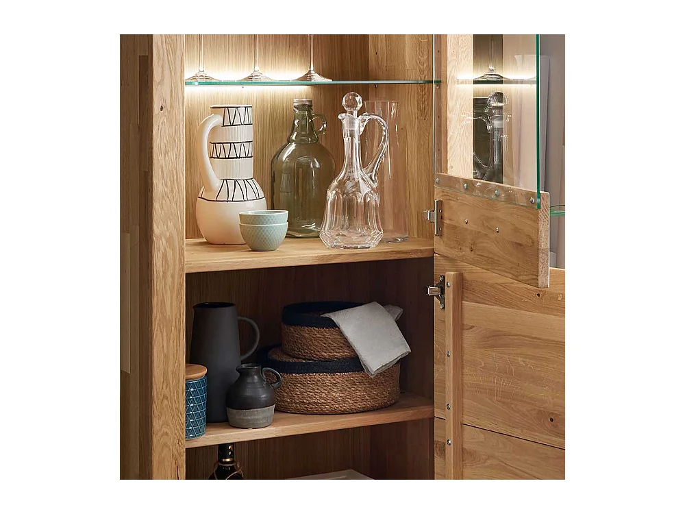 Vitrinenschrank aus Wildeiche Massivholz 1 Glastür 1 Holztür