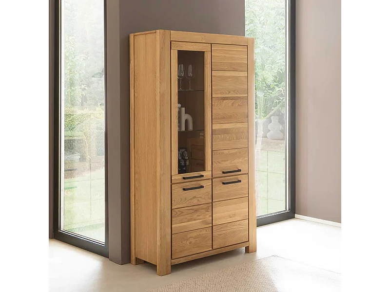 Wohnzimmer Vitrinenschrank Vitrine mit Glastür in Wildeichefarben