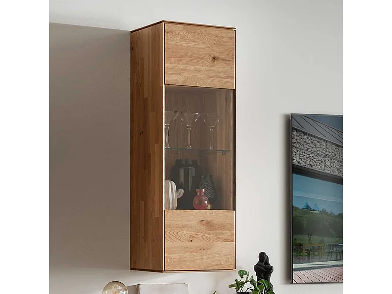 Wand Vitrine aus Wildeiche Massivholz Glastür