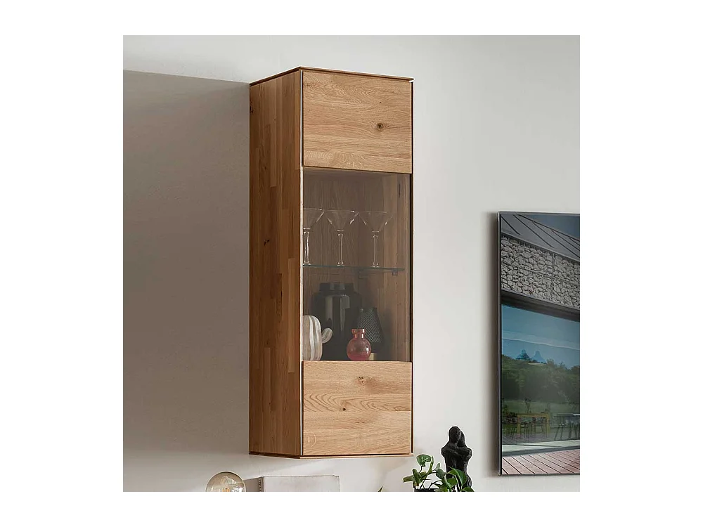 Wand Vitrine aus Wildeiche Massivholz Glastür