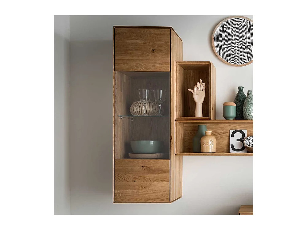 Wand Vitrine aus Wildeiche Massivholz Glastür