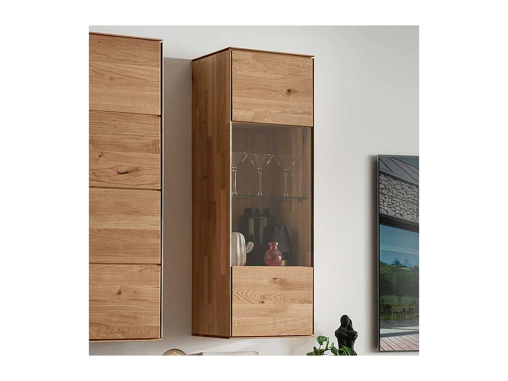 Wand Vitrine aus Wildeiche Massivholz Glastür