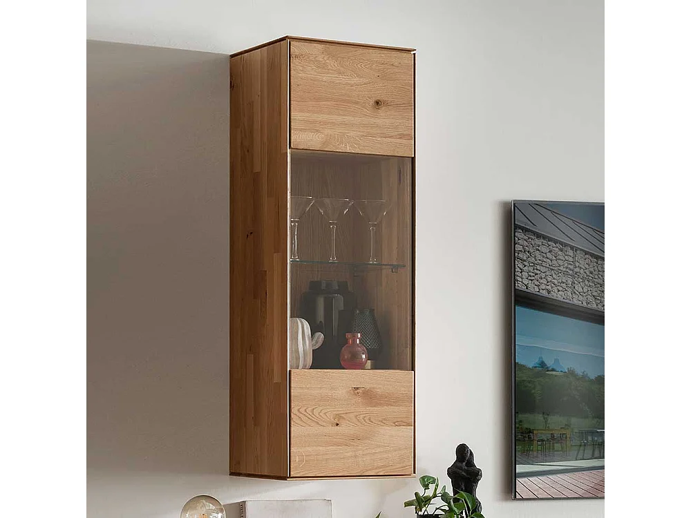 Wand Vitrine aus Wildeiche Massivholz Glastür