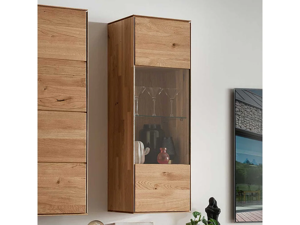 Wand Vitrine aus Wildeiche Massivholz Glastür