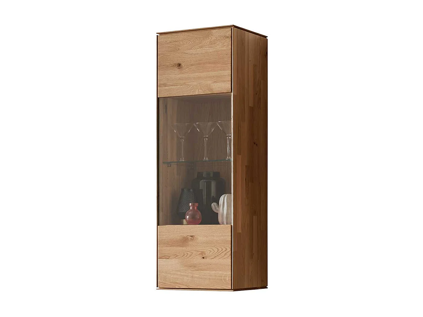 Wand Vitrine aus Wildeiche Massivholz Glastür