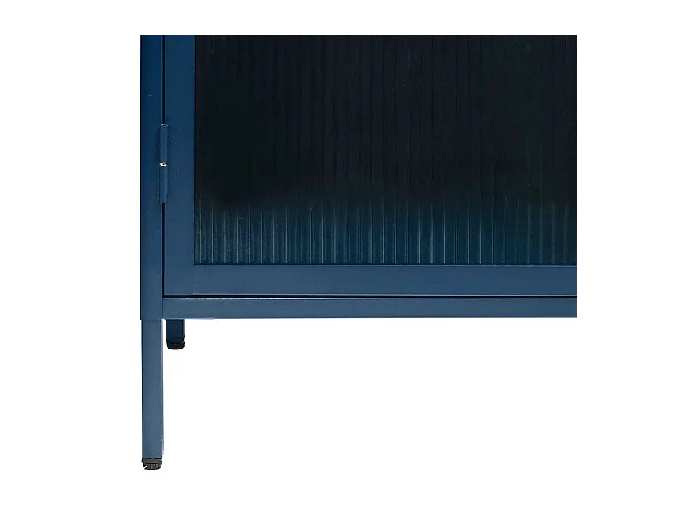 Moderner Vitrinenschrank in Blau Metall mit Glastür