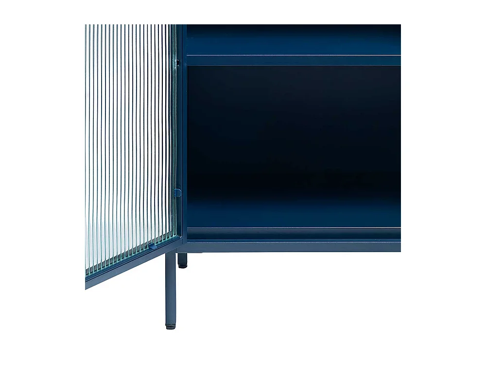 Moderner Vitrinenschrank in Blau Metall mit Glastür