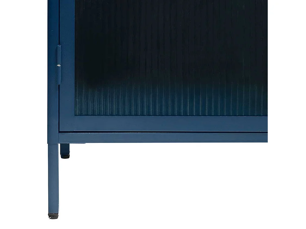 Moderner Vitrinenschrank in Blau Metall mit Glastür