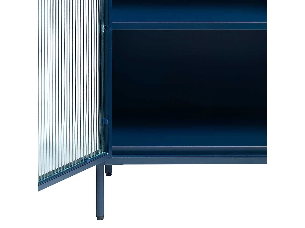 Moderner Vitrinenschrank in Blau Metall mit Glastür