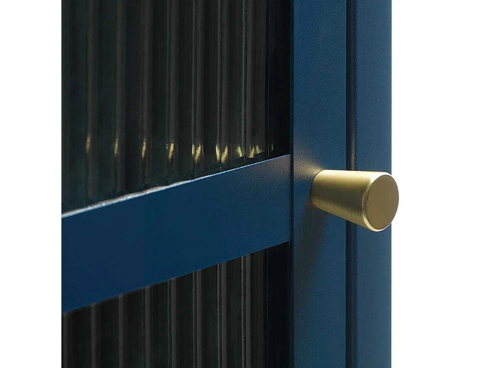 Moderner Vitrinenschrank in Blau Metall mit Glastür