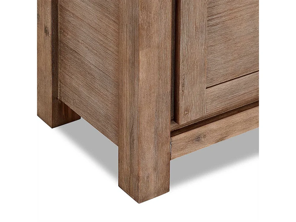 Rustikaler Vitrinenschrank aus Akazie teilmassiv dunkel lackiert 200 cm hoch