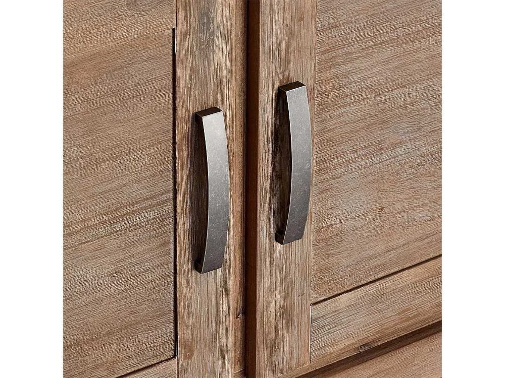 Rustikaler Vitrinenschrank aus Akazie teilmassiv dunkel lackiert 200 cm hoch