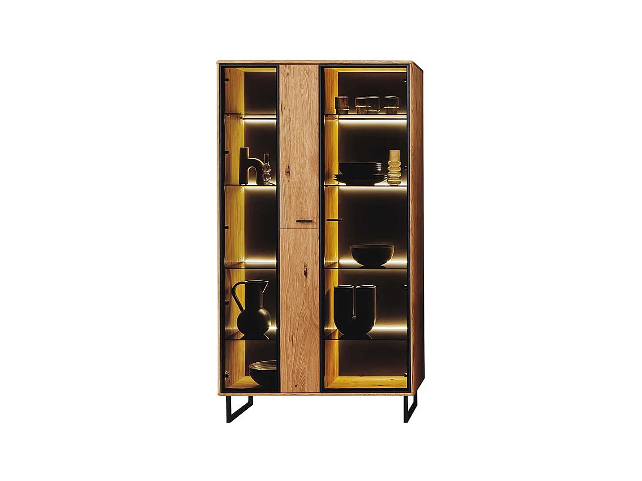 Wohnzimmer Vitrinenschrank 2-türig in Wildeichefarben Anthrazit