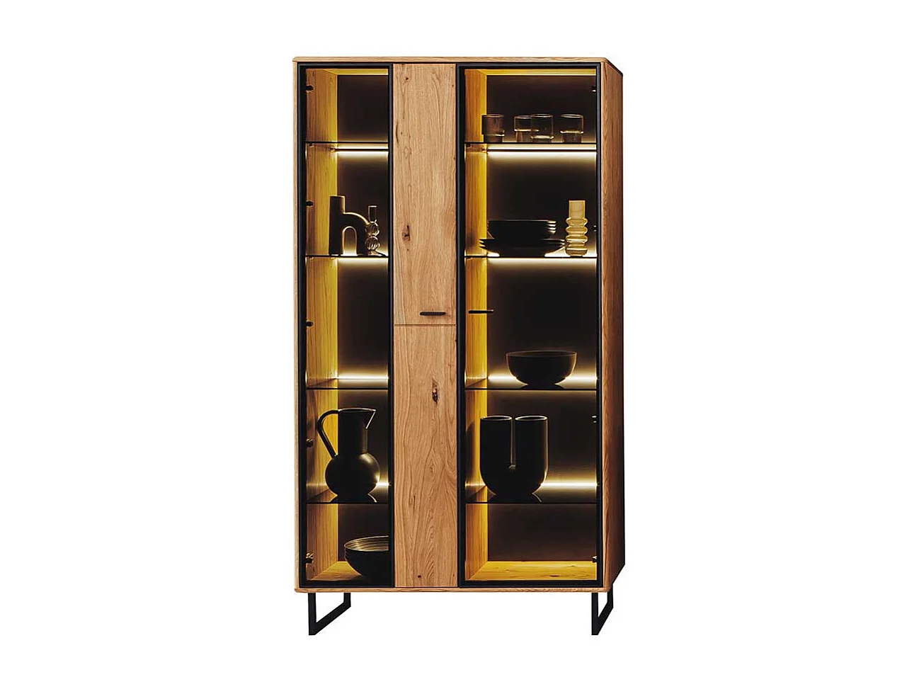 Wohnzimmer Vitrinenschrank 2-türig in Wildeichefarben Anthrazit