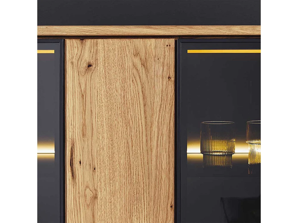 Wohnzimmer Vitrinenschrank 2-türig in Wildeichefarben Anthrazit